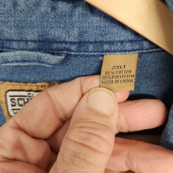 CE Schmidt Workwear Shirt Mens 2XLT Denim Chambray Long Sleeve Button Up Utility - Picture 4 of 14